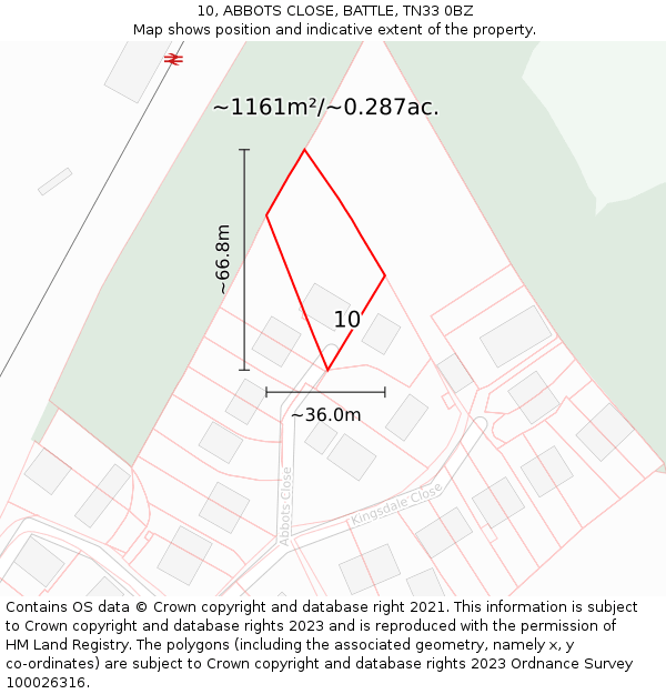 10, ABBOTS CLOSE, BATTLE, TN33 0BZ: Plot and title map