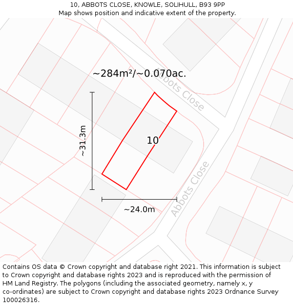 10, ABBOTS CLOSE, KNOWLE, SOLIHULL, B93 9PP: Plot and title map