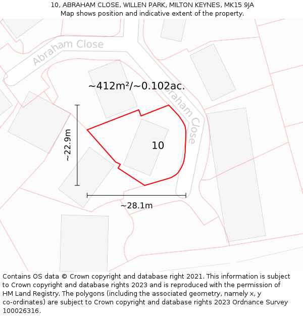 10, ABRAHAM CLOSE, WILLEN PARK, MILTON KEYNES, MK15 9JA: Plot and title map