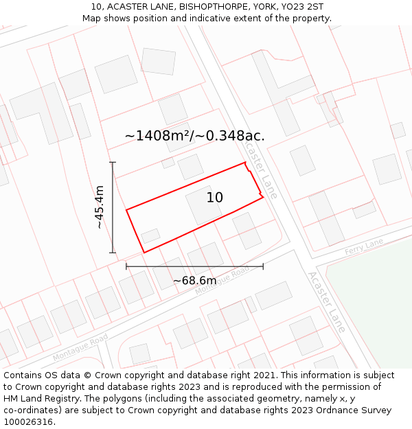 10, ACASTER LANE, BISHOPTHORPE, YORK, YO23 2ST: Plot and title map
