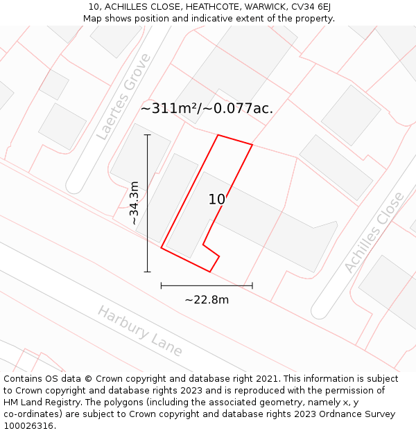 10, ACHILLES CLOSE, HEATHCOTE, WARWICK, CV34 6EJ: Plot and title map