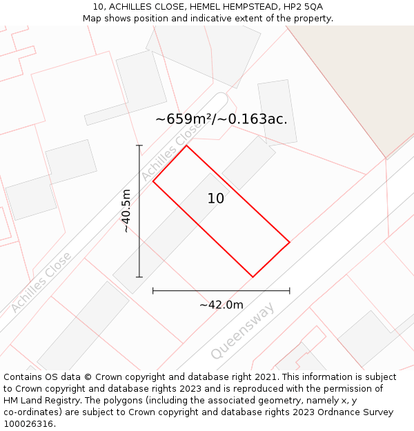 10, ACHILLES CLOSE, HEMEL HEMPSTEAD, HP2 5QA: Plot and title map