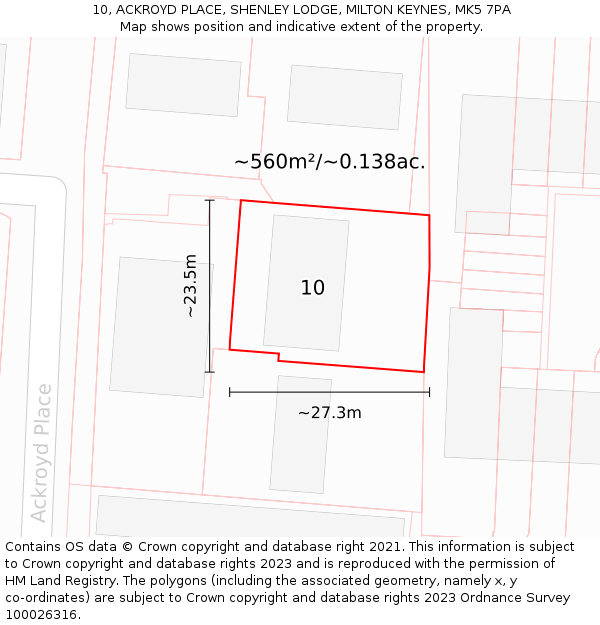10, ACKROYD PLACE, SHENLEY LODGE, MILTON KEYNES, MK5 7PA: Plot and title map