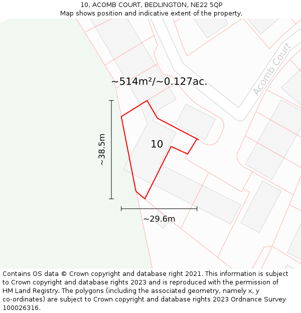 10, ACOMB COURT, BEDLINGTON, NE22 5QP: Plot and title map