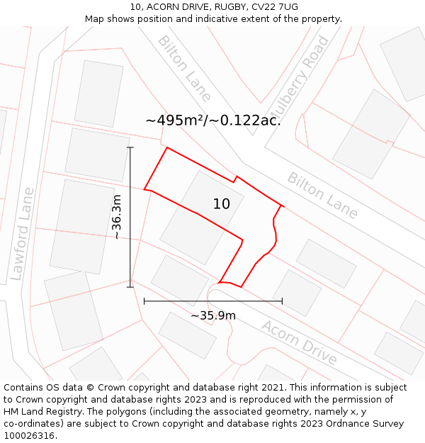 10, ACORN DRIVE, RUGBY, CV22 7UG: Plot and title map