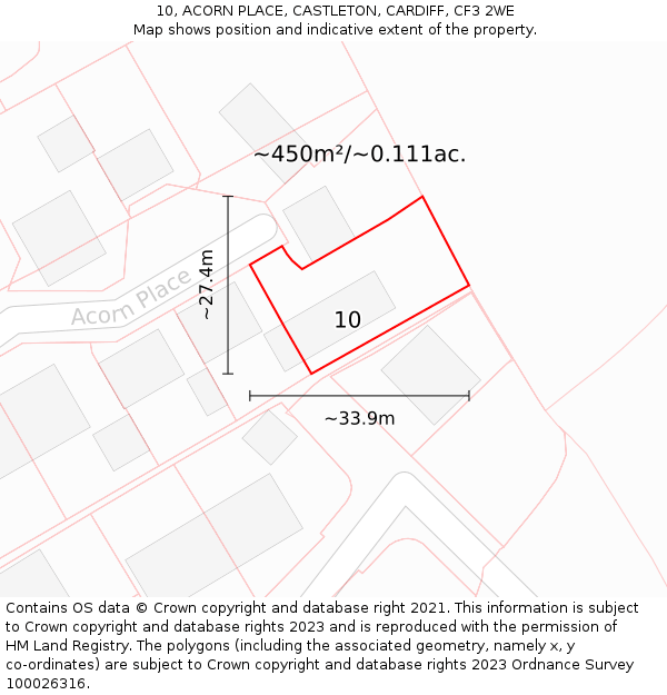 10, ACORN PLACE, CASTLETON, CARDIFF, CF3 2WE: Plot and title map