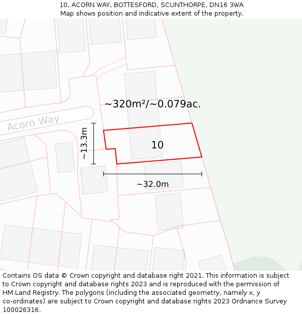 10, ACORN WAY, BOTTESFORD, SCUNTHORPE, DN16 3WA: Plot and title map