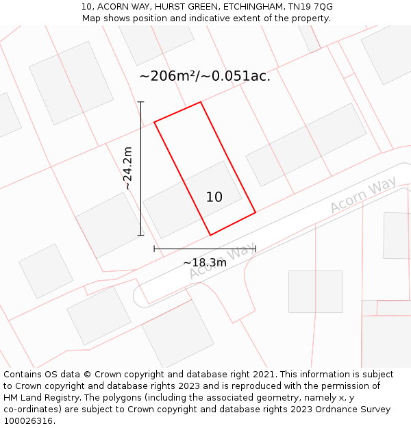 10, ACORN WAY, HURST GREEN, ETCHINGHAM, TN19 7QG: Plot and title map