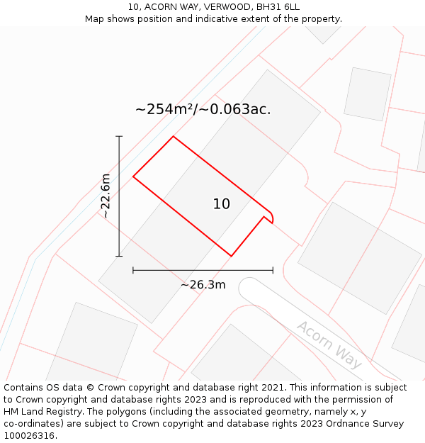 10, ACORN WAY, VERWOOD, BH31 6LL: Plot and title map