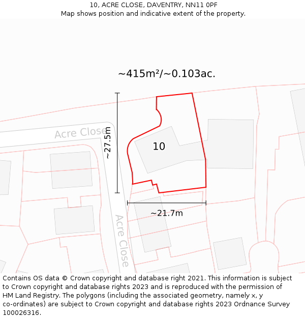 10, ACRE CLOSE, DAVENTRY, NN11 0PF: Plot and title map