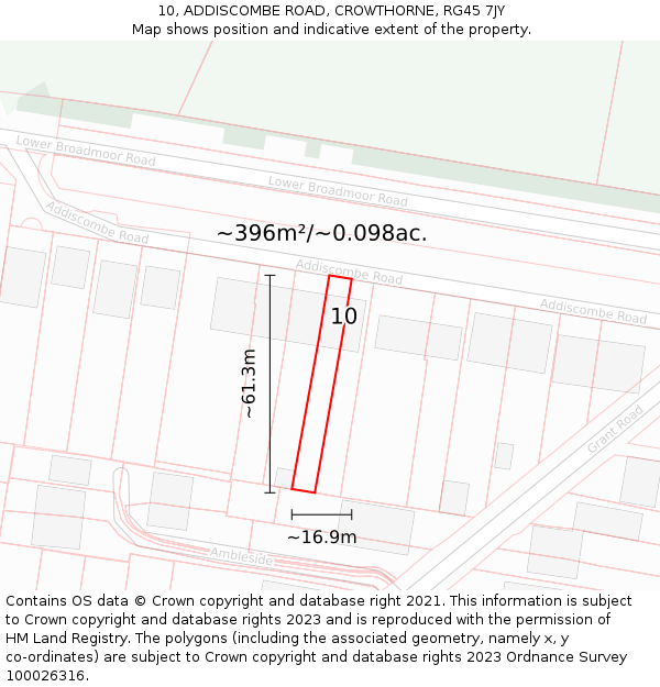 10, ADDISCOMBE ROAD, CROWTHORNE, RG45 7JY: Plot and title map