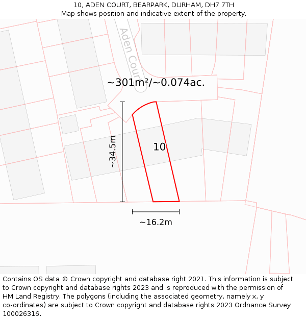 10, ADEN COURT, BEARPARK, DURHAM, DH7 7TH: Plot and title map