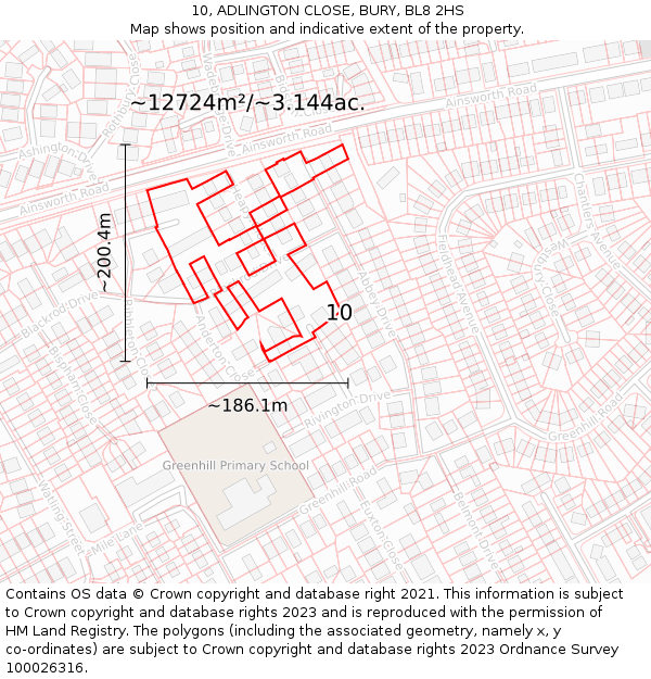 10, ADLINGTON CLOSE, BURY, BL8 2HS: Plot and title map