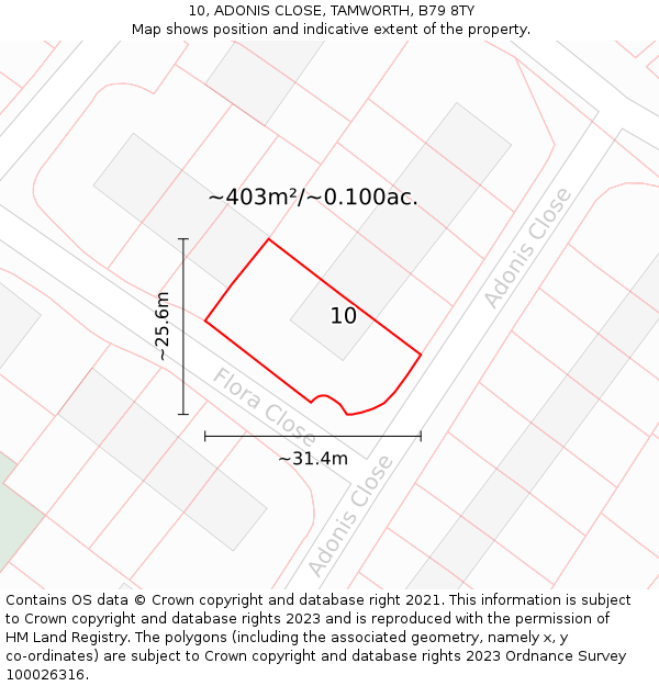 10, ADONIS CLOSE, TAMWORTH, B79 8TY: Plot and title map