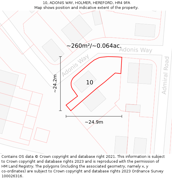 10, ADONIS WAY, HOLMER, HEREFORD, HR4 9FA: Plot and title map