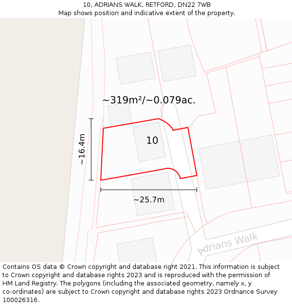 10, ADRIANS WALK, RETFORD, DN22 7WB: Plot and title map