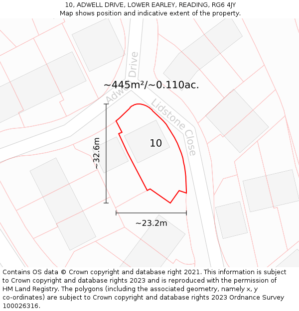 10, ADWELL DRIVE, LOWER EARLEY, READING, RG6 4JY: Plot and title map