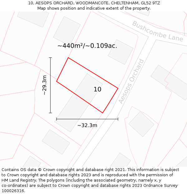 10, AESOPS ORCHARD, WOODMANCOTE, CHELTENHAM, GL52 9TZ: Plot and title map
