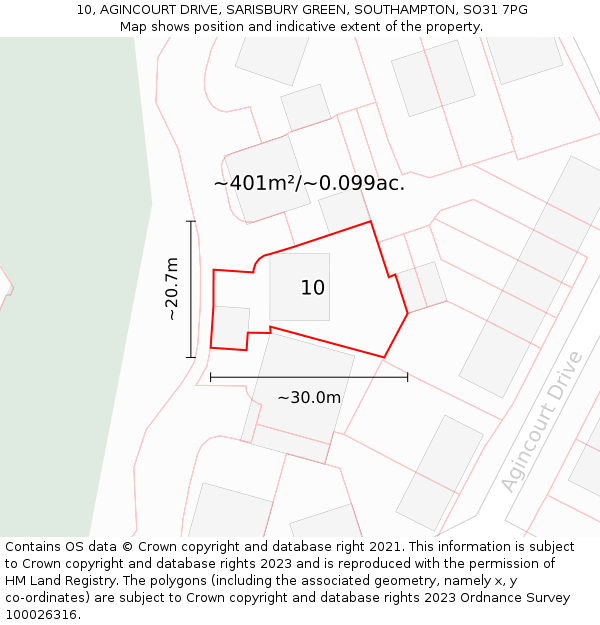 10, AGINCOURT DRIVE, SARISBURY GREEN, SOUTHAMPTON, SO31 7PG: Plot and title map