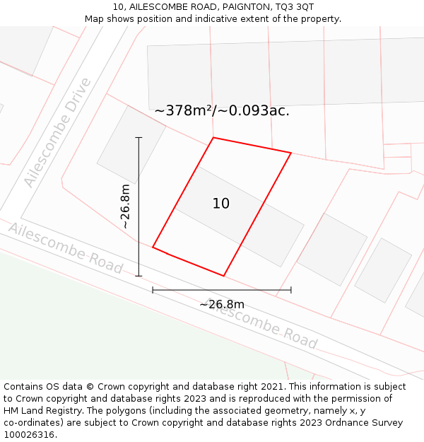 10, AILESCOMBE ROAD, PAIGNTON, TQ3 3QT: Plot and title map