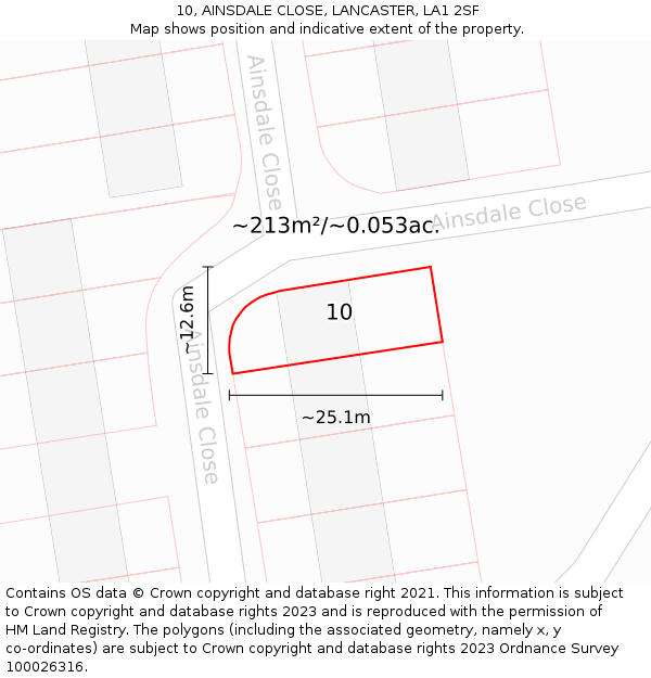 10, AINSDALE CLOSE, LANCASTER, LA1 2SF: Plot and title map