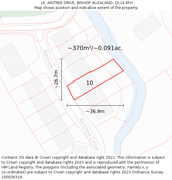 10, AINTREE DRIVE, BISHOP AUCKLAND, DL14 6FH: Plot and title map
