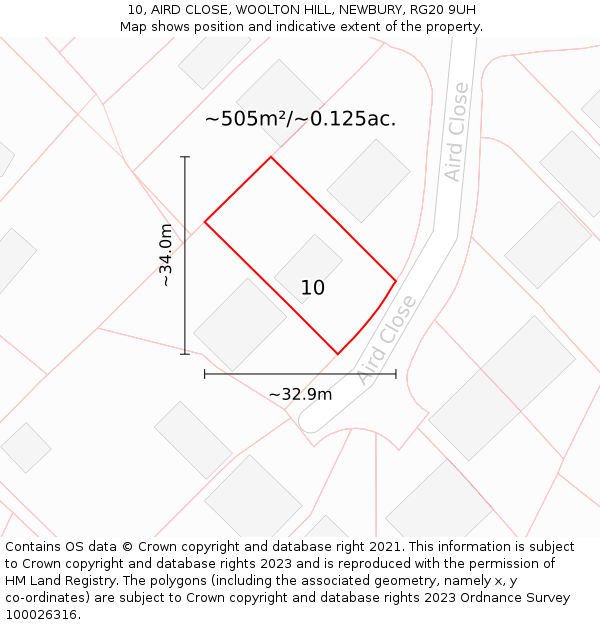 10, AIRD CLOSE, WOOLTON HILL, NEWBURY, RG20 9UH: Plot and title map