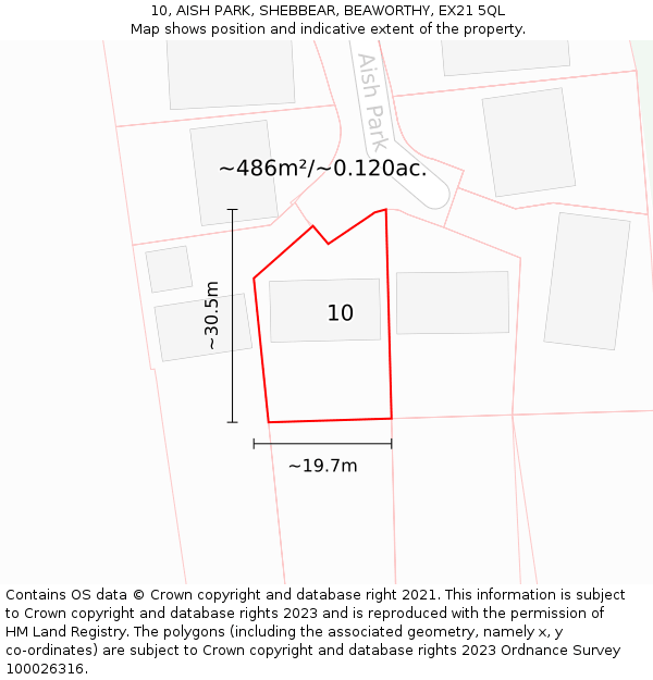 10, AISH PARK, SHEBBEAR, BEAWORTHY, EX21 5QL: Plot and title map