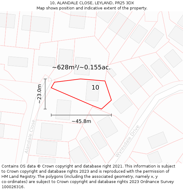 10, ALANDALE CLOSE, LEYLAND, PR25 3DX: Plot and title map