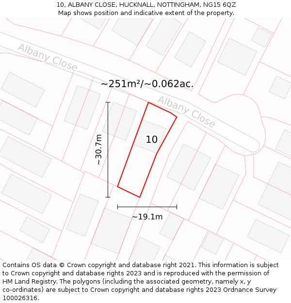 10, ALBANY CLOSE, HUCKNALL, NOTTINGHAM, NG15 6QZ: Plot and title map