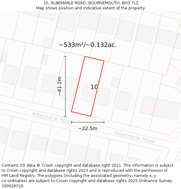 10, ALBEMARLE ROAD, BOURNEMOUTH, BH3 7LZ: Plot and title map