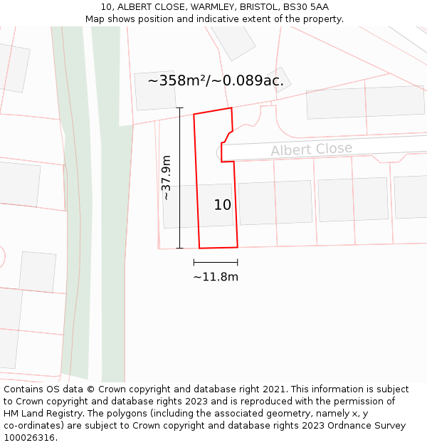 10, ALBERT CLOSE, WARMLEY, BRISTOL, BS30 5AA: Plot and title map