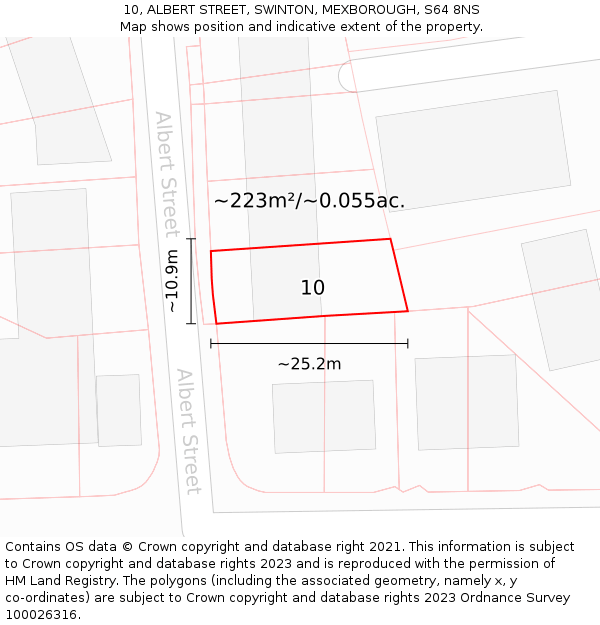 10, ALBERT STREET, SWINTON, MEXBOROUGH, S64 8NS: Plot and title map