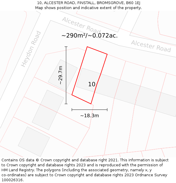 10, ALCESTER ROAD, FINSTALL, BROMSGROVE, B60 1EJ: Plot and title map