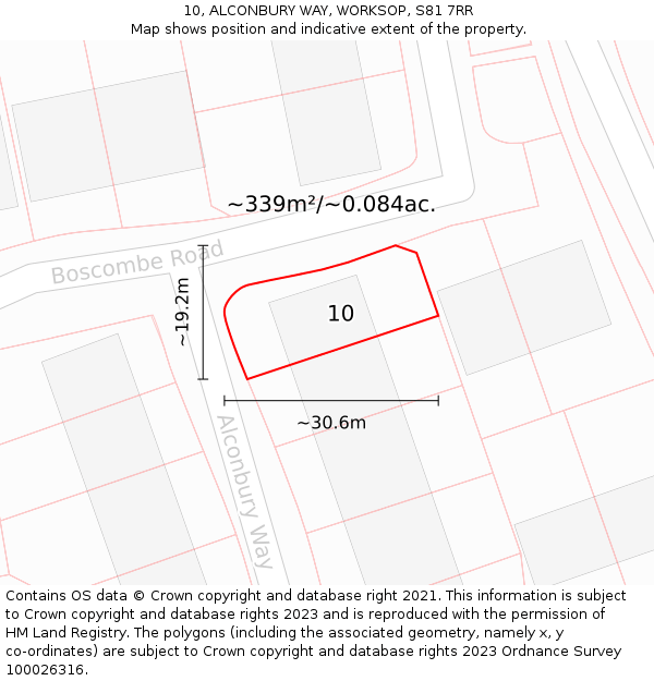 10, ALCONBURY WAY, WORKSOP, S81 7RR: Plot and title map