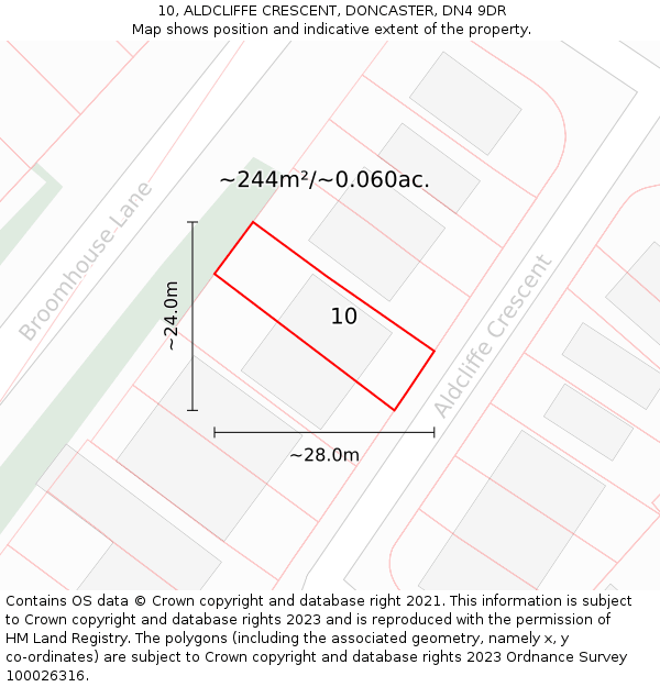 10, ALDCLIFFE CRESCENT, DONCASTER, DN4 9DR: Plot and title map