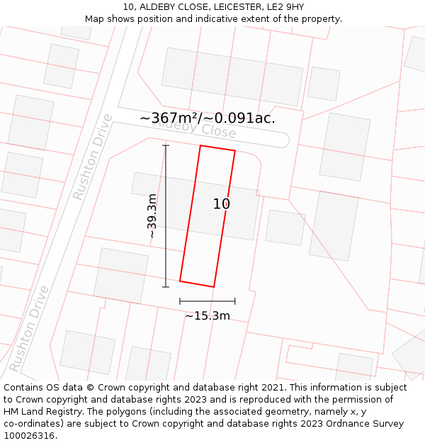 10, ALDEBY CLOSE, LEICESTER, LE2 9HY: Plot and title map