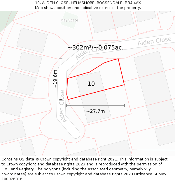 10, ALDEN CLOSE, HELMSHORE, ROSSENDALE, BB4 4AX: Plot and title map