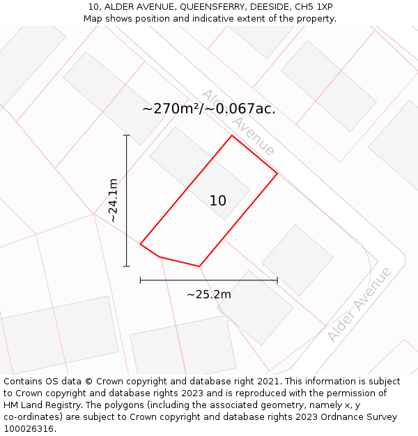 10, ALDER AVENUE, QUEENSFERRY, DEESIDE, CH5 1XP: Plot and title map