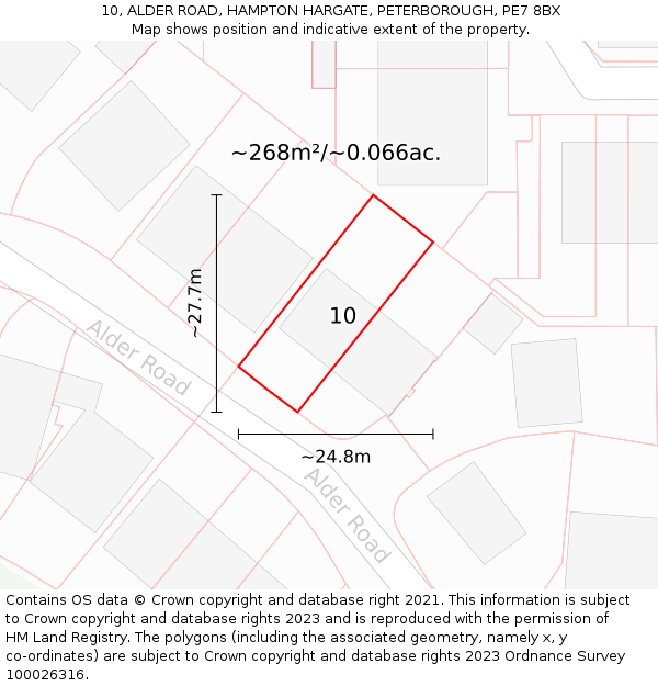 10, ALDER ROAD, HAMPTON HARGATE, PETERBOROUGH, PE7 8BX: Plot and title map