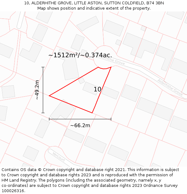10, ALDERHITHE GROVE, LITTLE ASTON, SUTTON COLDFIELD, B74 3BN: Plot and title map