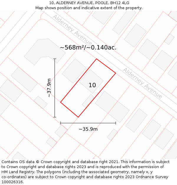 10, ALDERNEY AVENUE, POOLE, BH12 4LG: Plot and title map