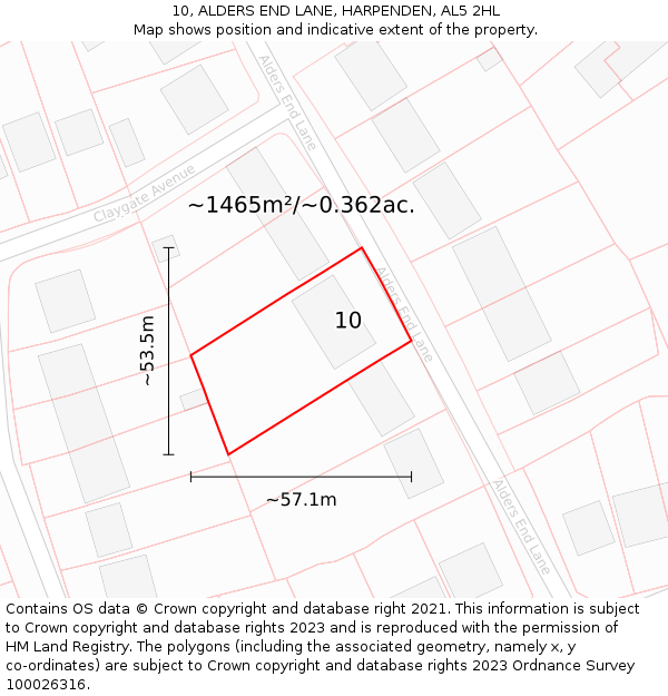 10, ALDERS END LANE, HARPENDEN, AL5 2HL: Plot and title map