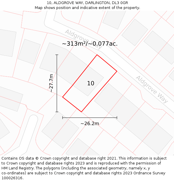 10, ALDGROVE WAY, DARLINGTON, DL3 0GR: Plot and title map