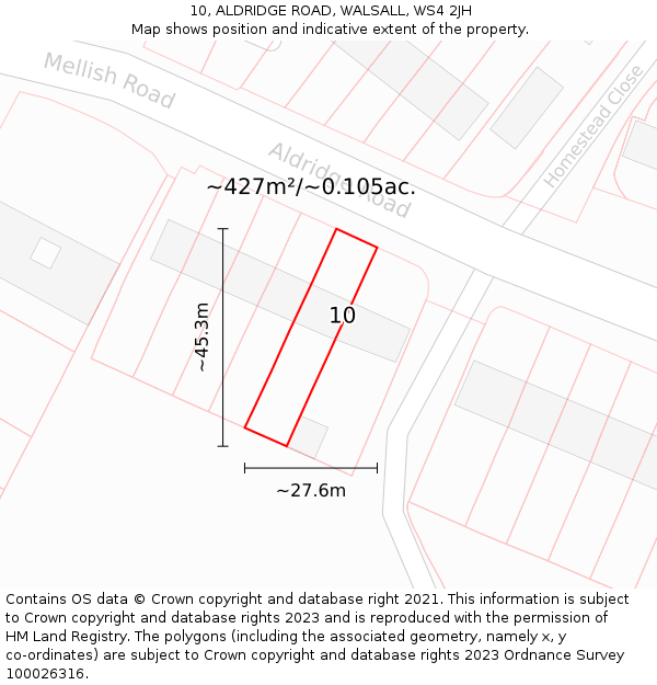10, ALDRIDGE ROAD, WALSALL, WS4 2JH: Plot and title map