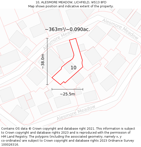 10, ALESMORE MEADOW, LICHFIELD, WS13 8FD: Plot and title map
