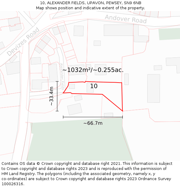 10, ALEXANDER FIELDS, UPAVON, PEWSEY, SN9 6NB: Plot and title map