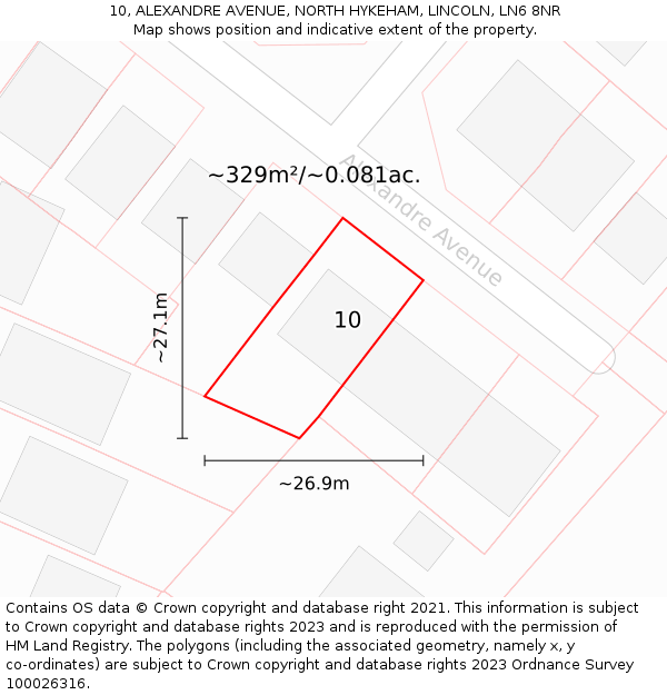 10, ALEXANDRE AVENUE, NORTH HYKEHAM, LINCOLN, LN6 8NR: Plot and title map