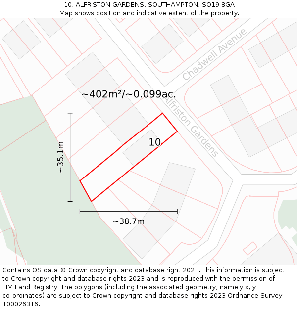 10, ALFRISTON GARDENS, SOUTHAMPTON, SO19 8GA: Plot and title map