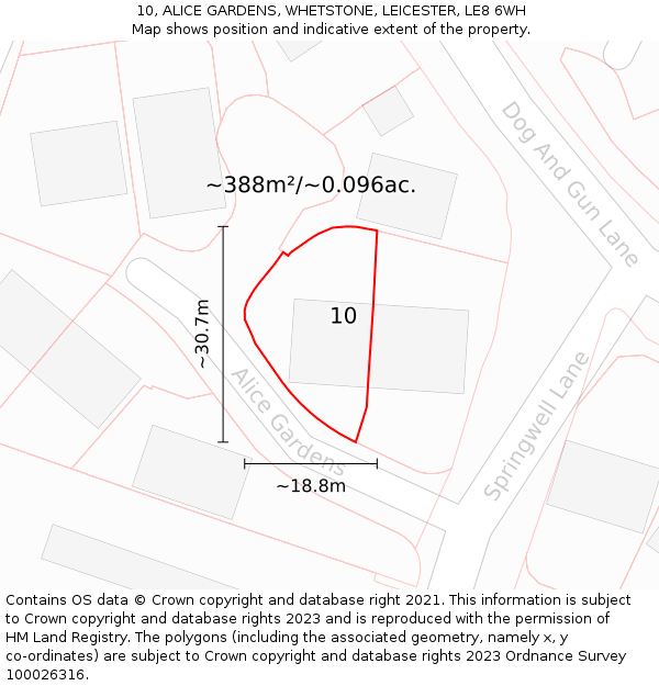 10, ALICE GARDENS, WHETSTONE, LEICESTER, LE8 6WH: Plot and title map